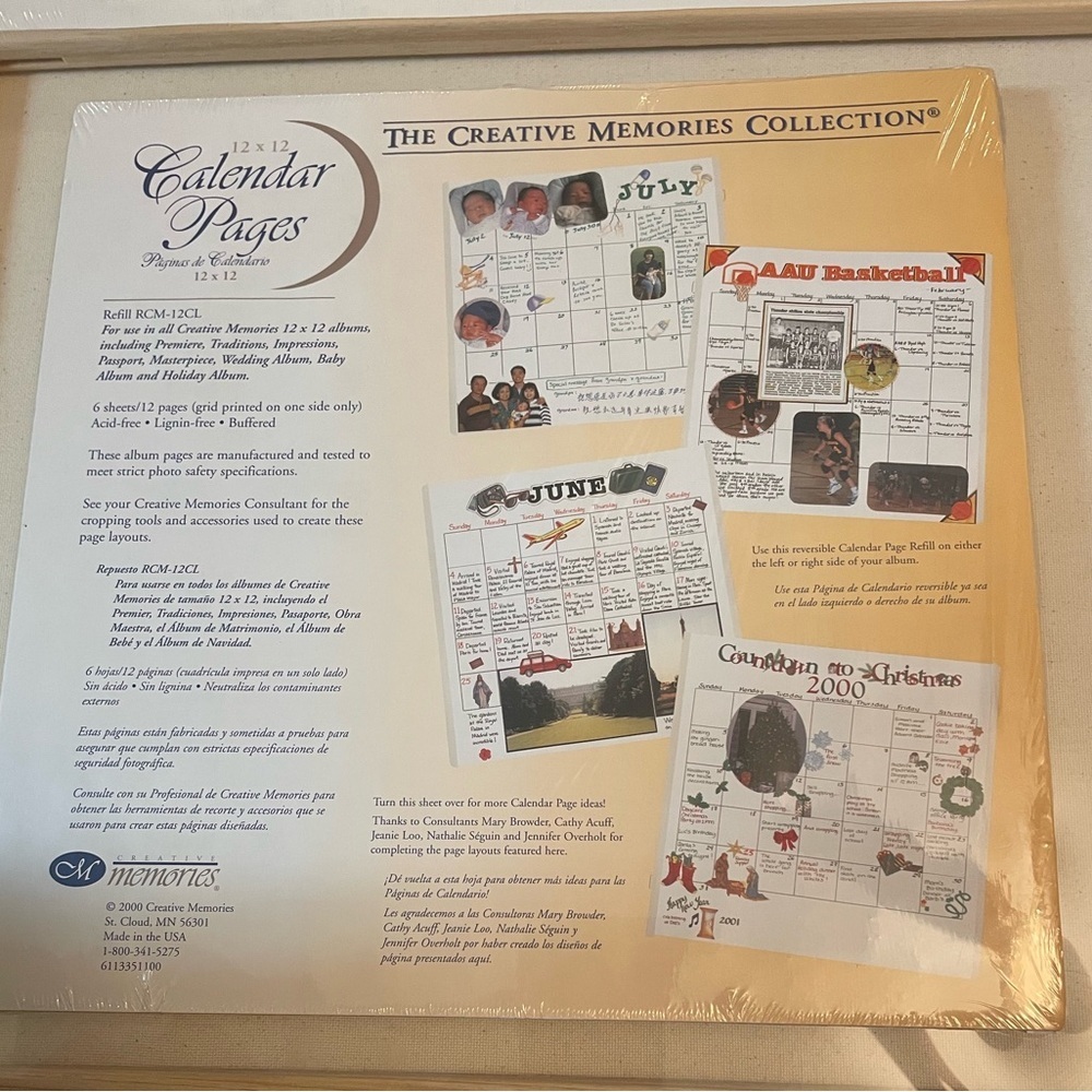 Creative Memories 12x12 Calendar Pages to organize scrapbook